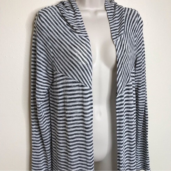 Copper Key Long Black White Stripe Duster Open Front Hooded Sweater Size Large - Picture 4 of 11